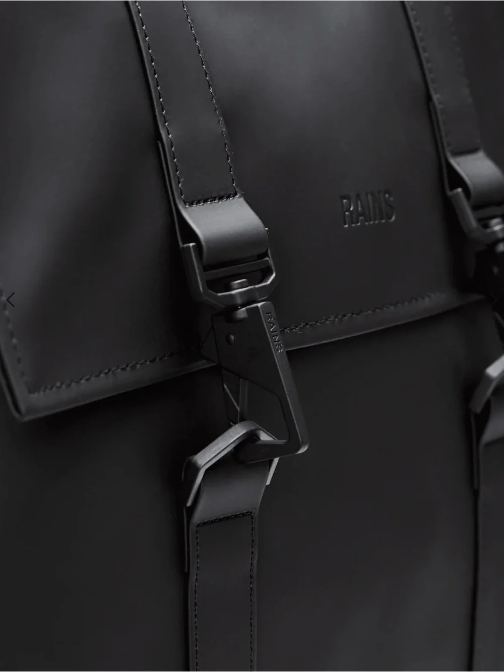 Rains Black Minimalist MSN Bag Waterproof Backpack with Flap and Buckles